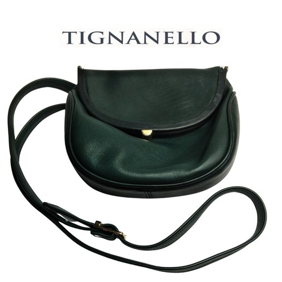 Tignanello Genuine Leather Green Saddlebag Crossbody Purse - Picture 1 of 7